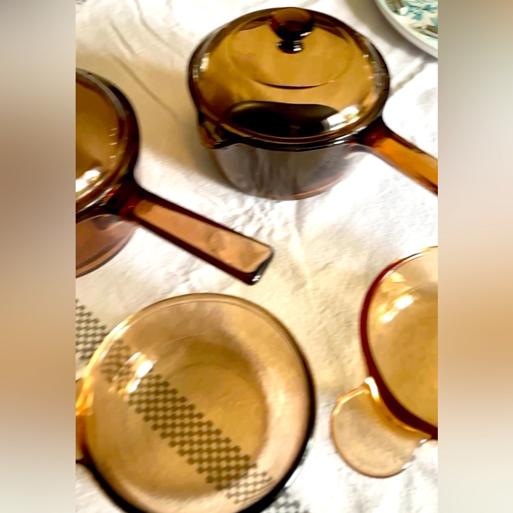 Vintage Pyrex Visions Cookware Amber Glass 6 piece Set